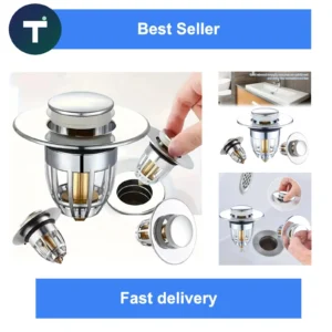 Universal Pop-Up Sink Drain Stopper with Hair Catcher Chrome Filter Plug