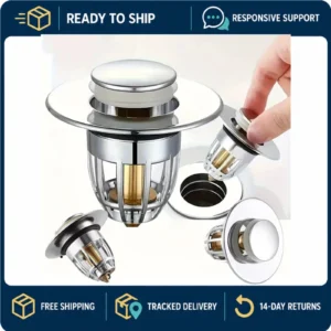 Universal Pop-Up Sink Drain Stopper with Hair Catcher Chrome Filter Plug