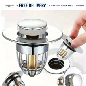 Universal Pop-Up Sink Drain Stopper with Hair Catcher Chrome Filter Plug