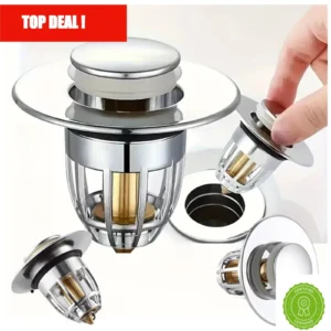 Universal Pop-Up Sink Drain Stopper with Hair Catcher Chrome Filter