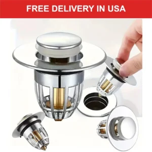 Universal Pop-Up Sink Drain Stopper with Hair Catcher Chrome Bathroom Filter