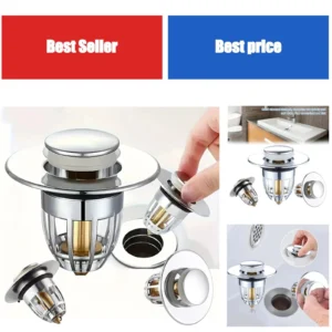 Universal Pop-Up Drain Stopper with Hair Catcher Chrome Sink Filter Plug