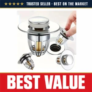 Universal Pop-Up Drain Stopper with Hair Catcher Chrome Sink Filter Plug