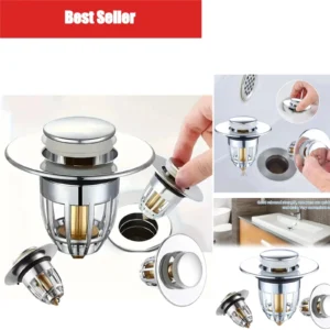 Universal Pop-Up Sink Drain Stopper with Hair Catcher Chrome Filter